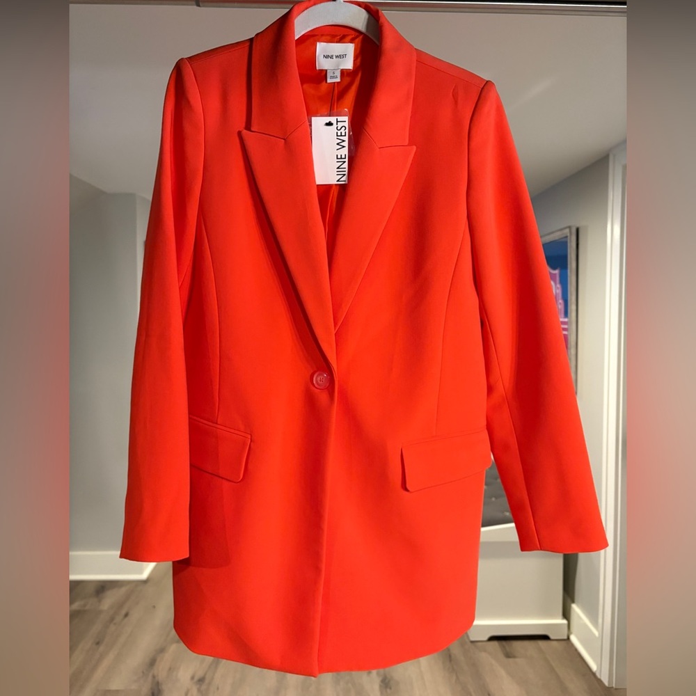 Nine West Women's Long Line Vibrant Orange Blazer